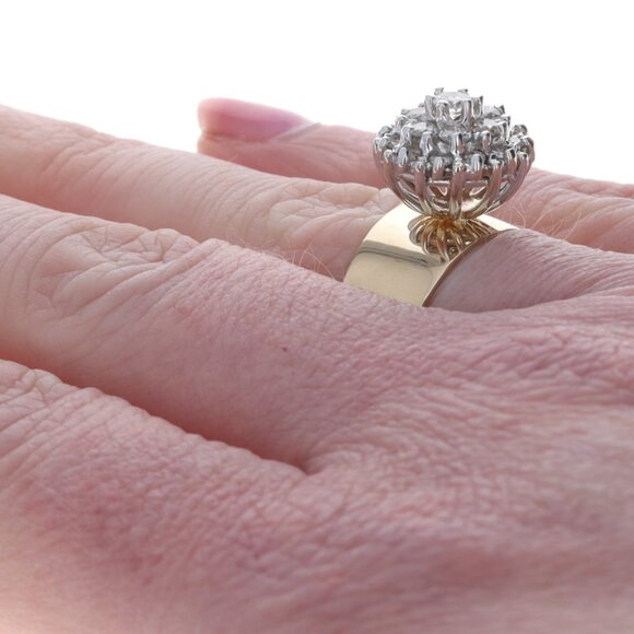 Yellow Gold Diamond Cluster Cocktail Ring - 14k Round Brilliant 1.00ctw Floral - Picture 4 of 6